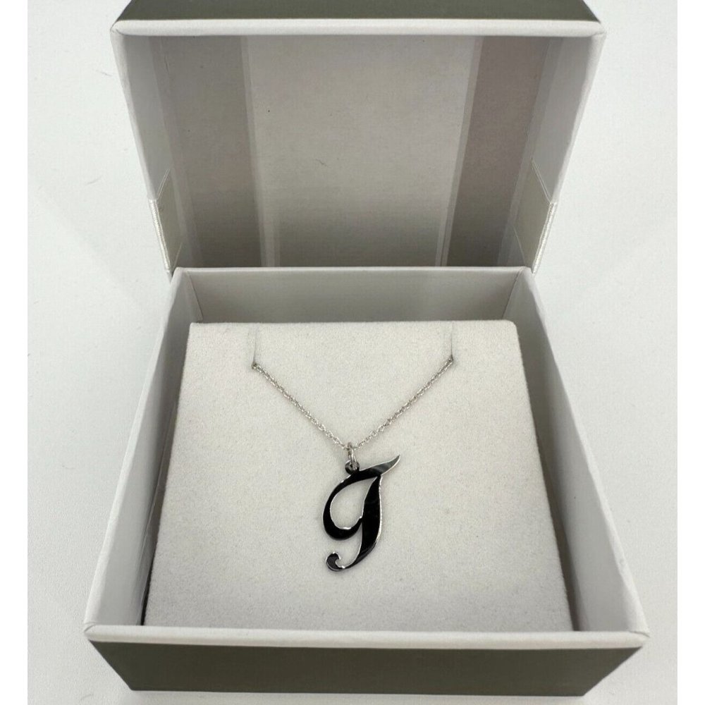 Script T Initial Charm & Silver Chain Necklace - 925 Sterling Silver - 18" NEW